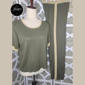 Willow Wear by Willow Creek Green & Tan 2-Piece Pant and Top Lounge Set M and L